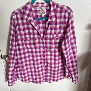 Old Navy Purple White Orange Plaid Button-Up Shirt